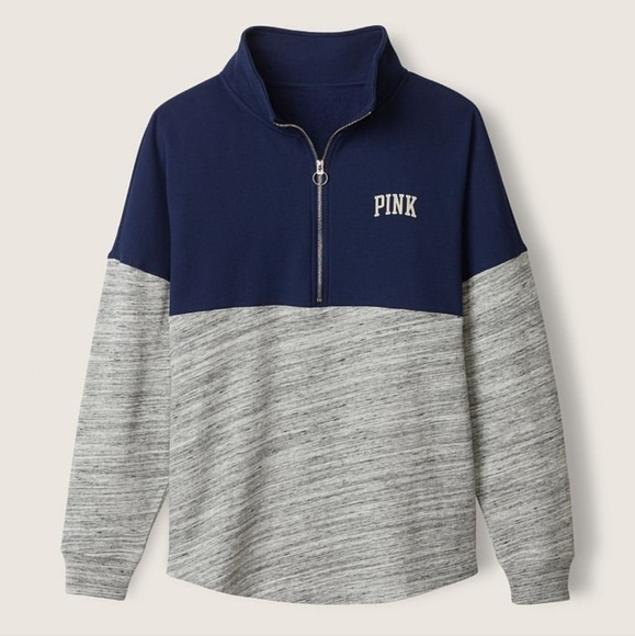 VS Pink Navy and Heatger Gray Quarter Zip Sweatshirt XL - Picture 2 of 14